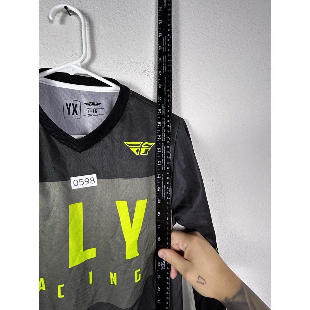 Fly Racing F16 Boys V Neck Gray Neon Racing Motorcross Long Sleeve Shirt YX - Picture 3 of 6